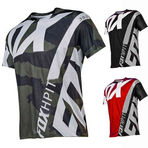 

kaus bersepeda musim panas tim 2022 motocross poliester lengan pendek sepeda gunung hpit fox pria camo dh bmx mtb, White
