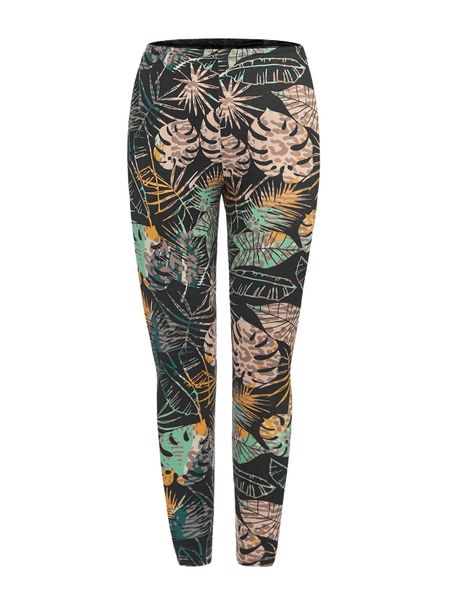 

plus tropical print leggings v7sr#, Black