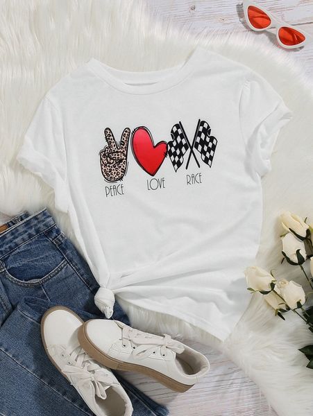 

plus heart & letter graphic tee 50ad#, Black