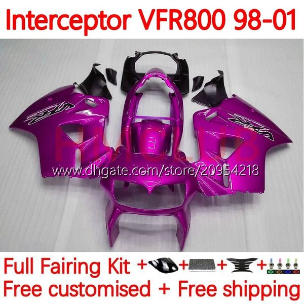 Carrozzeria per HONDA Interceptor VFR800R VFR 800RR 800 CC RR 98-01 Bodys 122No.143 VFR800RR 800CC VFR800 98 99 00 01 VFR-800 RR 1998 1999 2000 2001 Kit carenatura rosa chiaro