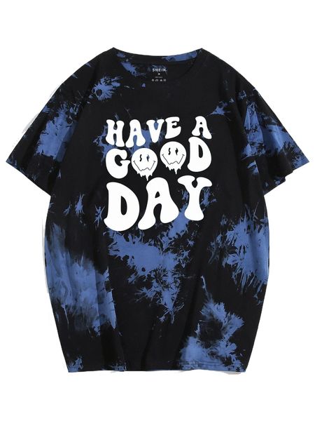 

men tie dye cartoon & slogan graphic tee j3ja#, White;black