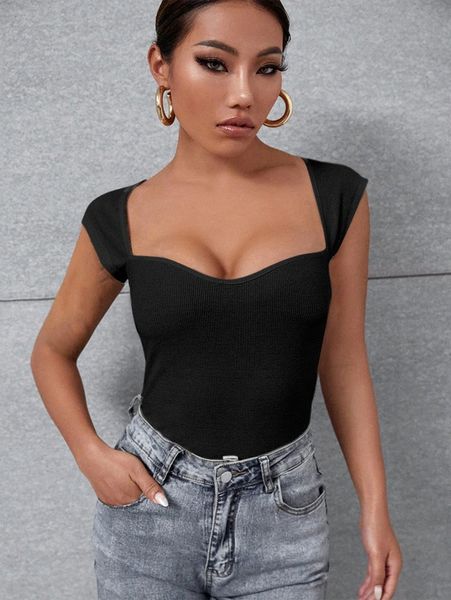 

sweetheart neck rib-knit tee e3rs#, White