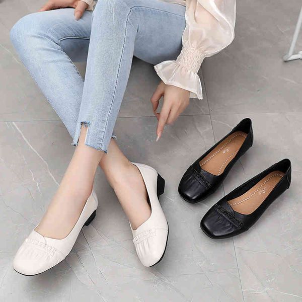 

dress shoes doudou shoes women's spring leather mother's flat sole single soft large shallow mouth 1fpx, Black