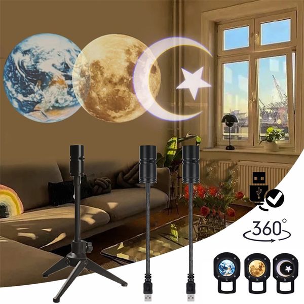 Earth Moon Projektion LED Leuchten 360 ° Rotatable USB Starry Sky Projector Night Light für Kinder Home Schlafzimmer Dekor Beleuchtung