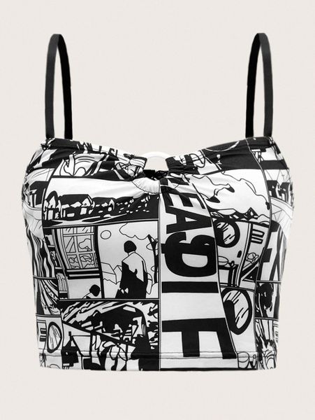 

pop art print ring link cami 68yl#, White