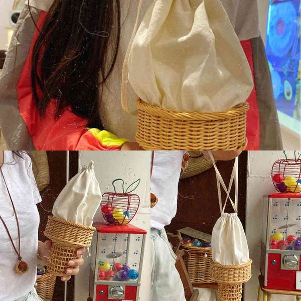 

nxy clutches funny ice cream shape rattan bag designer hollow wicker women shoulder s handmade woven summer crossbody chic small purse