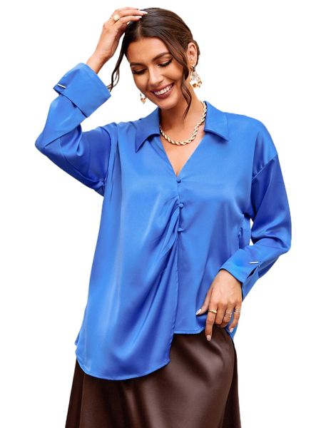 

drop shoulder asymmetrical hem blouse r8zn#, White