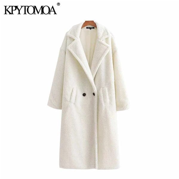 

vintage stylish thick warm faux fur teddy jacket coat women fashion long sleeve pockets winter female outerwear chic 210416, Black