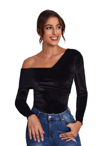 

asymmetrical neck cross wrap velvet tee n9bd#, White
