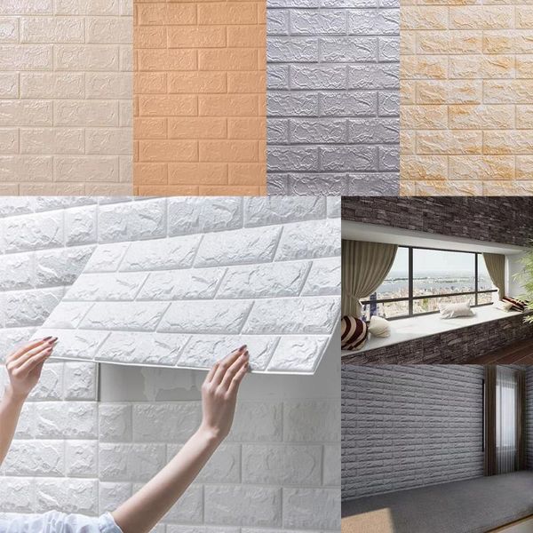 Adesivi murali Dozzlor 3D Brick Living Schiuma impermeabile Camera da letto Camera da letto Carta da parati adesiva fai-da-te Art Decalcomanie per la casa DecorWall