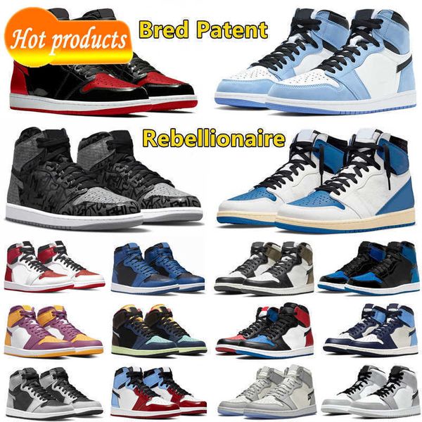 

jumpman 1s mens 1 retro basketball shoes bred patent university blue ts x fragment rebellionaire dark mocha blue royal chicago men women, Black