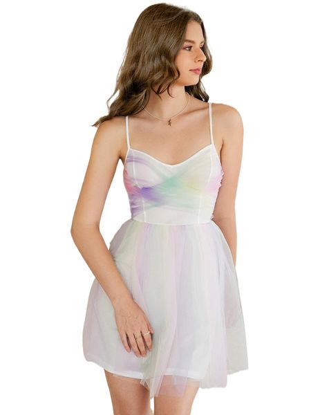 

flare hem ombre mesh cami dress h0k1#, Black;gray