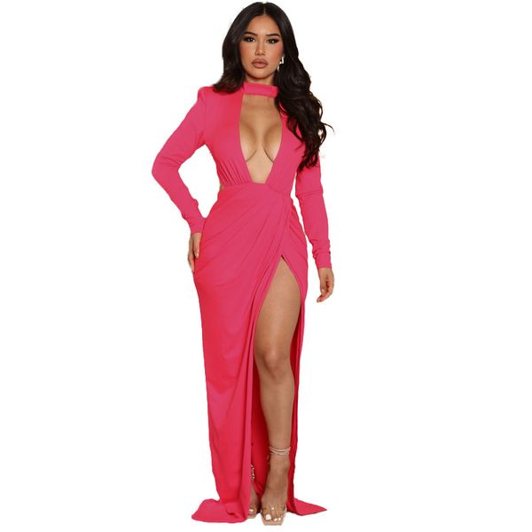 

party dresses autumn long sleeve backless dress high split, White;black