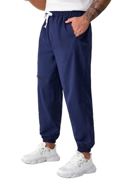 

extended sizes men solid zip detail pants 06vk#, Black