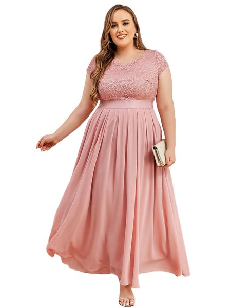 

miusol plus lace bodice pleated hem dress c4ft#, Black