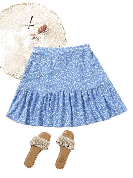 

ditsy floral print ruffle hem skirt z27r#, Black