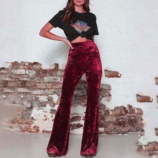 

autumn velvet pants women wide leg trousers female fashion high waist pants spring party club flare pants ladies y200418, Black;white