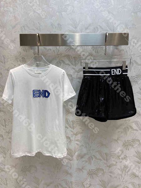 

designer women two piece outfit pants shiny sequins shorts skirt cotton shirt suit embroidered logo fe di brand lady clothes xl oversize fem, White