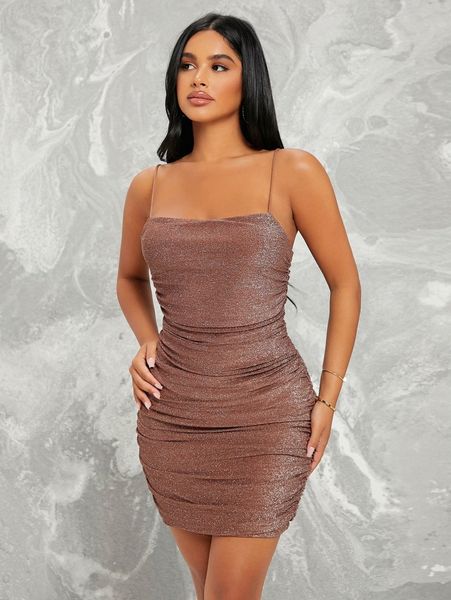 

club ruched detail glitter dress s3z7#, Black;gray