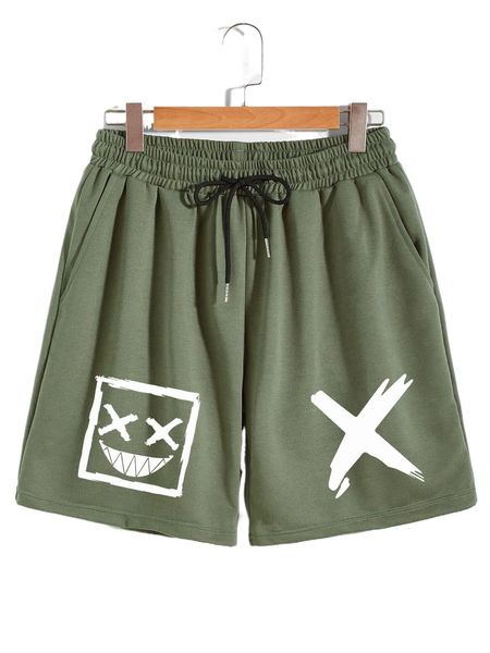 

men expression & brush print drawstring waist shorts 93ue#, White;black