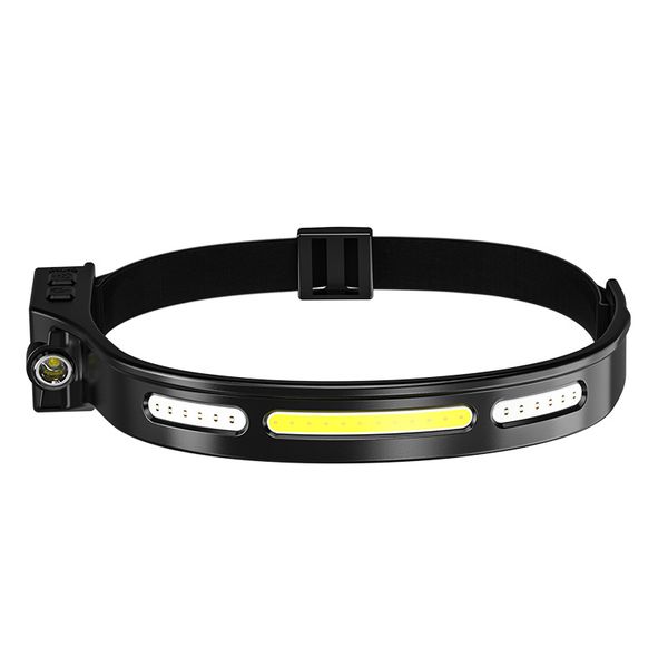 

outdoor waterproof cob led headlamp portable rechargeable built-in battery camping lamp red warning fishing light