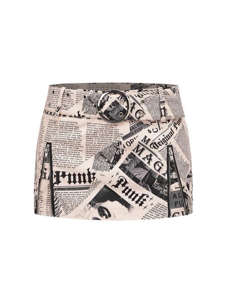 

newspaper print belted skirt y1xx#, Black