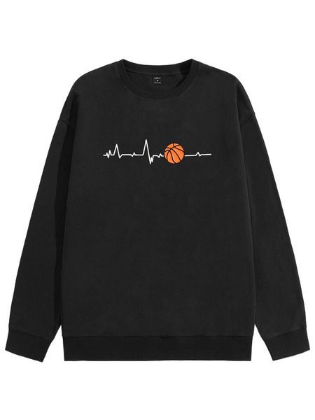 

men basketball print drop shoulder sweatshirt x6yw#, Black