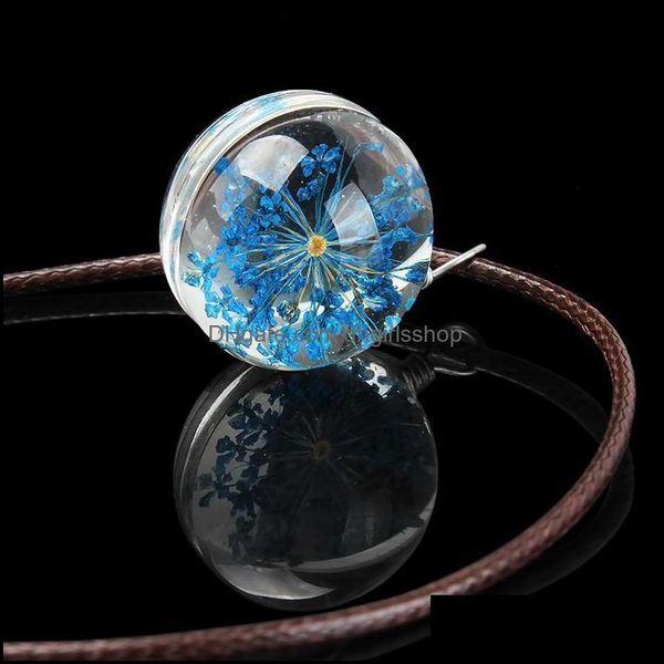

pendant necklaces handmade dried flower necklace gypsophila time dome glass leather chain boho long statement neck dhgirlsshop dhont, Silver