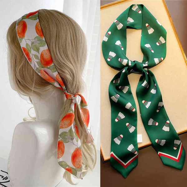 

print skinny ribbon scarf for women hair tie bag bandana headband silk satin accessories girl fashion belt wrist neckerchief, Blue;gray