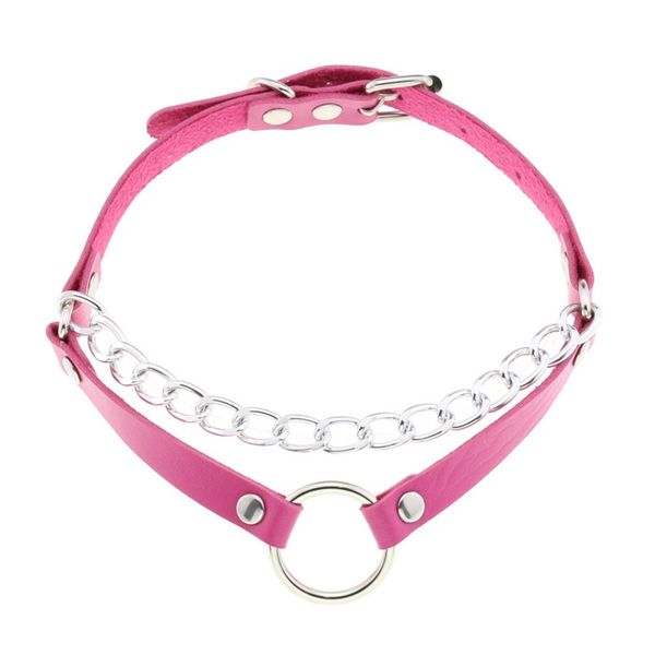 

punk metal circle chains pu leather choker collar harajuku neck clavicle men necklaces for women 2022 gothic jewelry, Golden;silver