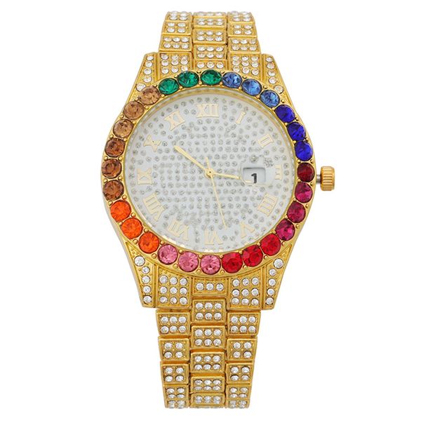 

luxury iced out quartz watches womens bust down wrist watches for women grils jewelry buckle m1156, Slivery;brown