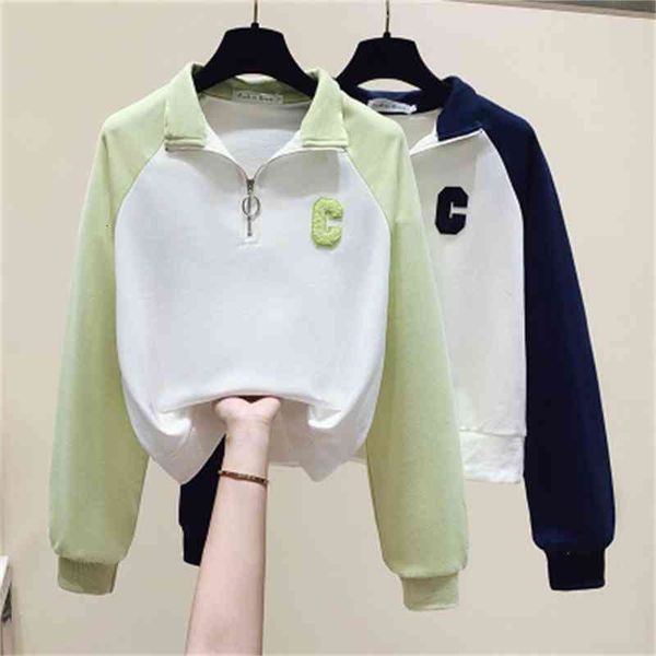 

women's hoodies sweatshirts stand collar sweater women's korean casual short pullover in 614d, Black