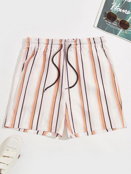 

men striped print drawstring waist shorts s7nd#, White;black