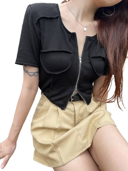 

dazy titching zip up crop tee b1g7#, White