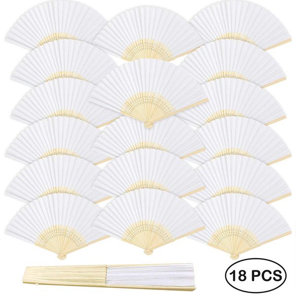 18pcs Vintage Summer White Hand Craft Fan decorativo estilo chinês DIY dobramento para casamento de dança 220505