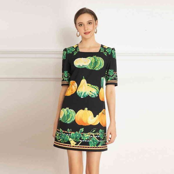 

casual dresses black loose waist women's dress summer square neck nail bead pumpkin print woman gii4, Black;gray