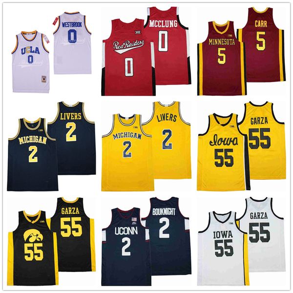 

ncaa iowa 55 luka garza 2 isaiah livers 5 marcus carr 0 westbrook 2 james bouknight white basketball jersey, Black;red