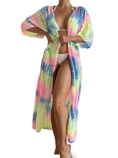 

random tie dye lettuce trim kimono h8ei#, White;black