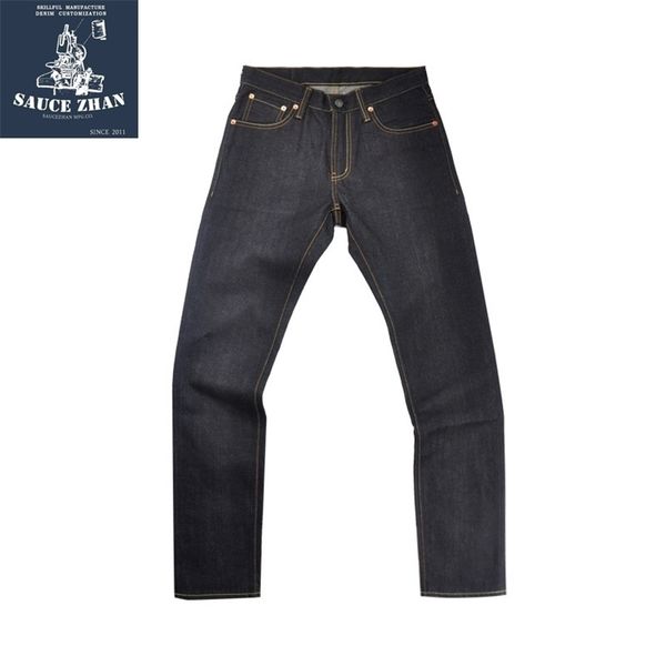 

saucezhan 314xx men selvedge raw denim indigo slim fit mens jeans brand 201123, Blue