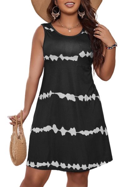 

plus tie dye patched pocket tank dress a7ed#, Black