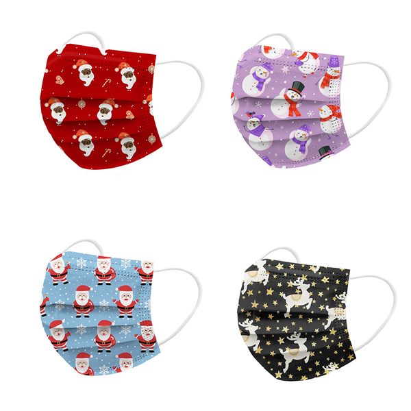 

christmas disposable face masks breathable snowmen santa pattern 3-ply non-woven cup dust masks with elastic earloop for children boys girls