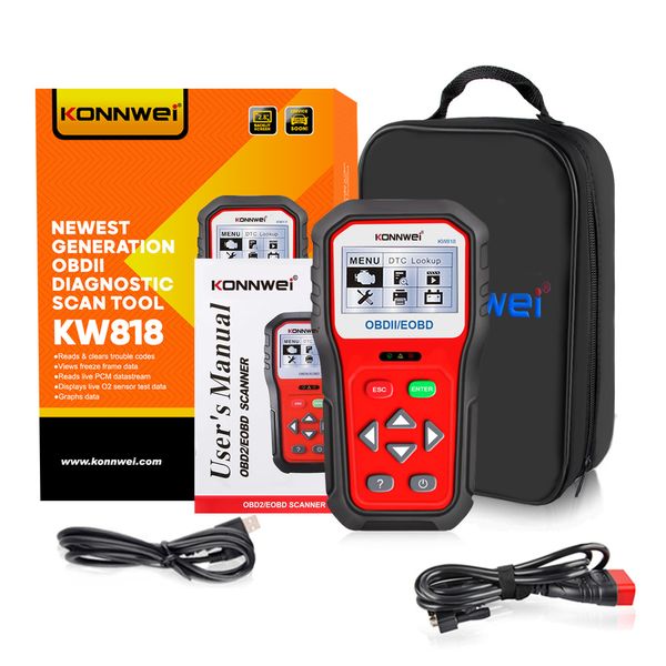 Konnwei KW818 Aprimorado OBDII ODB2 EOBD CAR Scanner de diagnóstico 12V testador de bateria Verifique a ferramenta de leitor de código automotivo