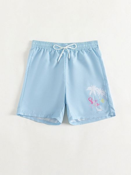 

men coconut tree & letter graphic drawstring waist shorts y7te#, White;black