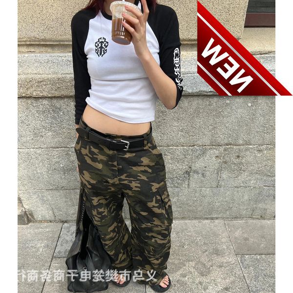 

ch black and white vine sword print raglan color contrast 7-point high elastic spice girl self retaining short sleeve, White;black