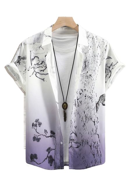 

men random print ombre shirt without tee l3d5#, White;black