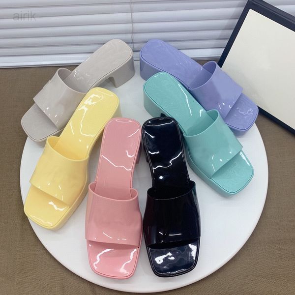 

women sandals fashion beach thick bottom slippers platform alphabet lady sandal leather high heel shoes, Black