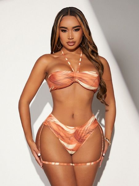 

sxy tie dye halter bikini swimsuit k408#, White;black