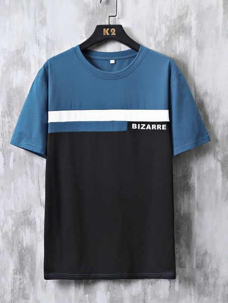 

men letter graphic color-block tee 36bj#, White;black