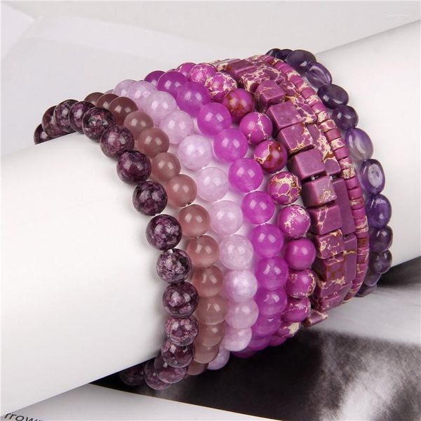 Perlenstränge Mode Naturstein Armbänder Lila Edelsteine Jade Männer Frauen Schmuck Handgemachte Stretch Armreifen Großhandel Kent22