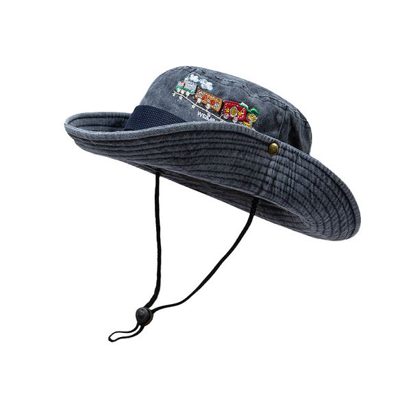 

retro washed denim boonie hat outdoors travelling sun protection hats fisherman embroidery jean bonnie cap, Blue;gray